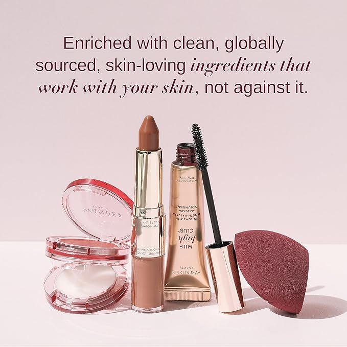 Wander Beauty Hydrating Powder Blush - Lightweight, Rose Blush Makeup with a Blurring, Satin Finish - Buildable Formula with Hyaluronic Acid, Squalane & Aloe Leaf Extract - Are We Bare Yet - 0.18 oz