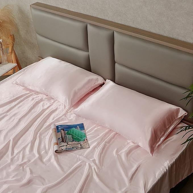 Blush Pink Satin Pillowcase Queen Size Set of 2 for Hair and Skin, Blush Pink Silk Pillowcase Breathable Pillowcase with Envelope Closure