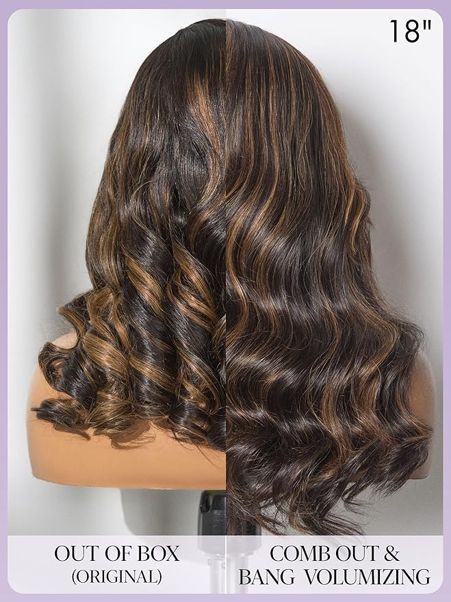 LUVME HAIR 100% Human Hair Wigs Loose Wave Glueless Lace Front 12 Inches, Pre Cut Plucked Hd Lace Short Wig Ready To Go Highlight Color Straight Bleached Knots Side Part Wigs