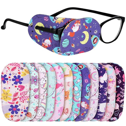 Newcotte 12 Pcs Eye Patch for Kids Girls Boys Reusable Eye Patch for Glasses over the Lens Colorful Eye Patch Toddler Eye Patch Adorable Kids Eye Patches Assorted Eye Patch Cover (Graceful)