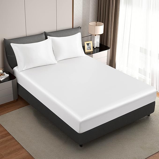 King Size Satin Pillowcase Set of 2 with Envelope Closure,White Silk Pillowcase for Hair and Skin (20x36)