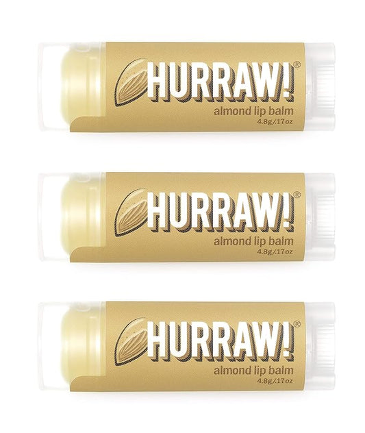 Hurraw! Almond Lip Balm, 3 Pack: Organic, Certified Vegan, Cruelty and Gluten Free. Non-GMO, 100% Natural Ingredients. Bee, Shea, Soy and Palm Free. Made in USA