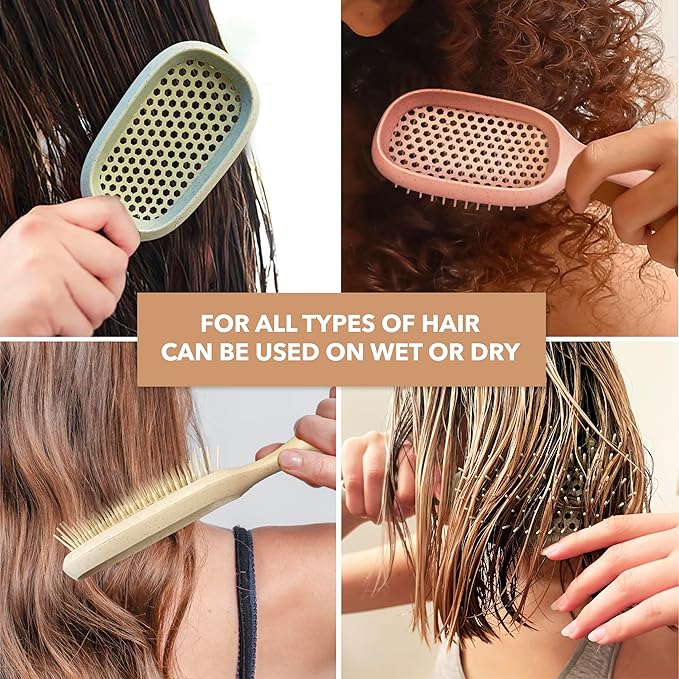 TADA Natural Beauty Hair Brush Detangler for Curly, Thick, Wavy, and Thin Hair - Ventilation Holes for Quick Drying and Styling, Detangler Brush for Women, Men, Kids (4 Colors) (Pink)