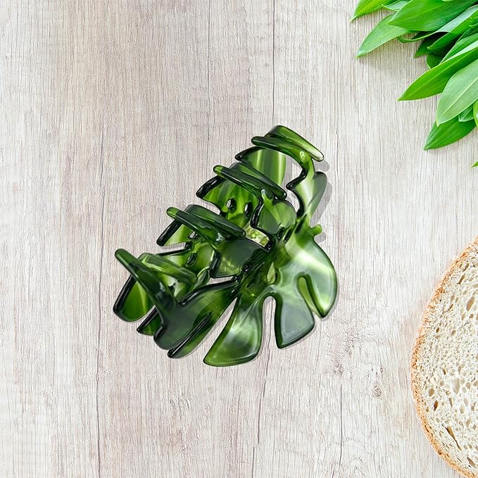 Green Monstera Leaf Hair Clip – Large Boho Acetate Hair Claw, Stylish Plant Leaf Hair Clamp, Trendy Hair Accessories, Gift for Plant Lovers & Her