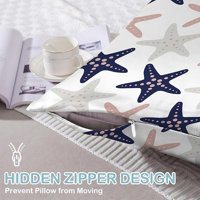 Satin Pillowcase 1 Pack-Sea Starfish Modern Silky Pillow Cover for Hair and Skin,Standard Size 20x26 Inch Soft Cooling Printed Pillow Cases with Hidden Zipper,Gifts for Women Men