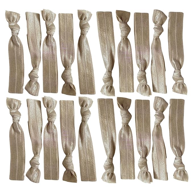 Kenz Laurenz Hair Ties Ponytail Holder Set No Crease Ribbon Bands - 20 Count - Taupe