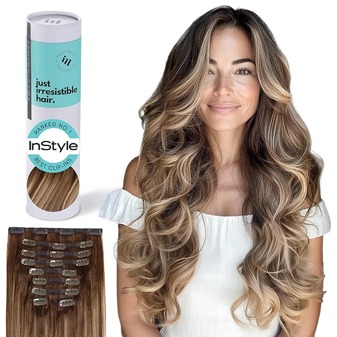 Irresistible Me Real Human Hair Extensions Clip Ins – 100% Human Hair Clip In Extensions for Length & Volume – Invisible Extension – Heat Resistant & Dyeable–Rooted Beige Highlights, 24 Inches