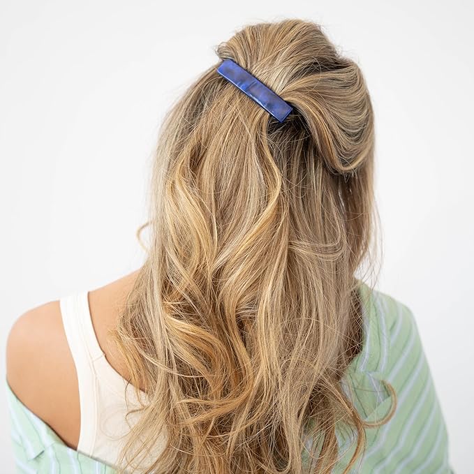 Navy Blue Hair Barrette for Thin Hair, Classic Rectangle French Barrette for Women, Lightweight and Comfortable, Strong Hold, Nacro Ocean | France Luxe