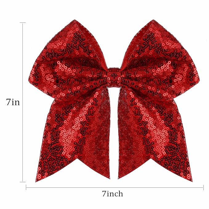 Large Big 7 Inch Glitter Bow Clip Sequin Bling Party Hair Accessories for Women Teens Girls Kids 2 Pcs (Red, Christmas Green)