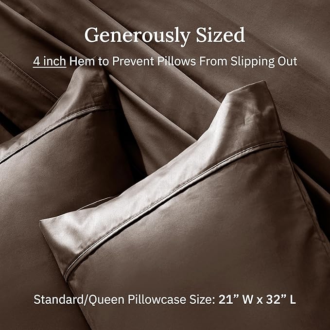 California Design Den Standard/Queen Size Pillowcase Set - Soft 400 Thread Count Sateen, 100% Cotton Pillowcases, Set of 2 Pillow Covers, Breathable, Espresso Chocolate Brown
