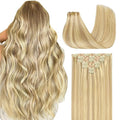 GOO GOO Clip in Hair Extensions Real Human Hair, Remy Human Hair Extensions Clip ins for Women, Natural Human Hair, 16inch 130g 7Pcs, 18D/22F Dirty Blonde Highlights