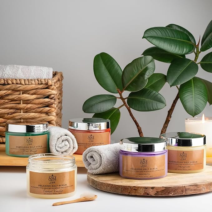 Salt Cellar Spa All-Natural Dead Sea Salt Scrub - Refresh with Coconut Vanilla - Energize, Revive, and Rejuvenate your Skin - Made in Israel, Cruelty-Free, 18 oz.