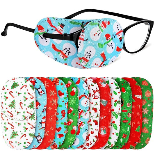 Newcotte 12 Pcs Eye Patch for Kids Girls Boys Reusable Eye Patch for Glasses over the Lens Colorful Eye Patch Toddler Eye Patch Adorable Kids Eye Patches Assorted Eye Patch Cover (Snowman)