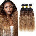 Ombre Bundles Human Hair Blonde Water Wave Bundle Brazilian Virgin Remy Hair 3 Bundles 14 16 18 Inch Niegmeag Double Weft 3 Tone Brown and Honey Blonde Wet and Wavy Bundle 300g