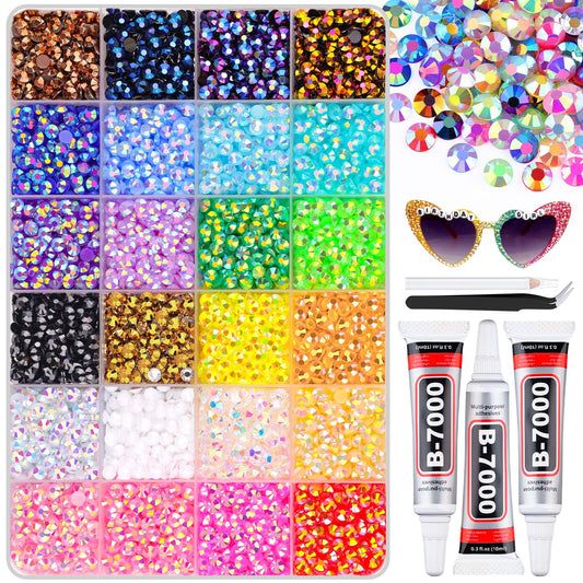 6600Pcs Resin Rhinestones with B7000 Jewelry Glue for Crafting, Multicolors 5mm Non Hotfix Flatback Gems, Bedazzling Crystal for DIY Crafts Clothing Tumblers Mugs Shoes Fabric Decor Nail Art