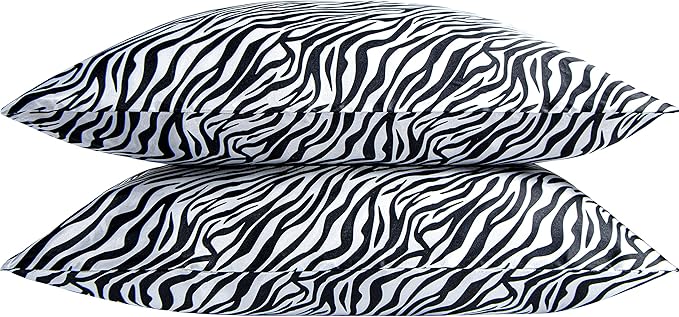 NTBAY 2 Pack Satin King Pillowcases for Hair and Skin, Luxurious and Silky Zebra Printed Pillow Cases with Envelope Closure, 20x36 Inches, Black and White