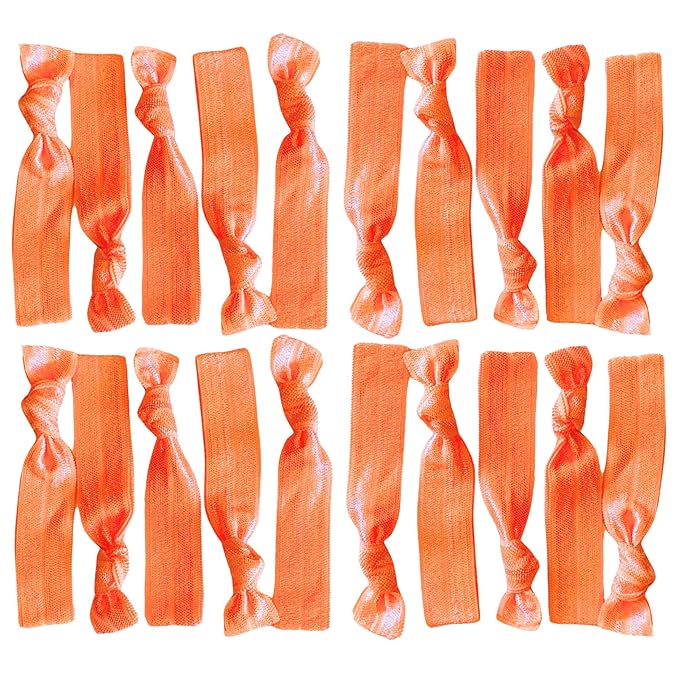 Kenz Laurenz Hair Ties Ponytail Holder Set No Crease Ribbon Bands - 20 Count - Neon Orange
