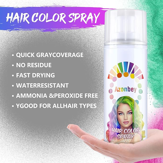 Halloween Hair Spray,Temporary Hair Color Spray for Women Kids Men,Washable Hairspray,Colored Hair Spray,Color Hairspray for Halloween,Party,Cosplay,Christmas Day (#Gray)