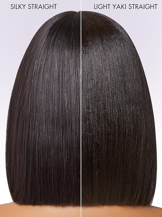 LUVME HAIR 12 Inch Light Yaki Straight Bob Wig with Bangs Human Hair Realistic HD Lace Short Black Bob Wigs, Ready to Go Blunt Cut Bob Wig Glueless 180 Density
