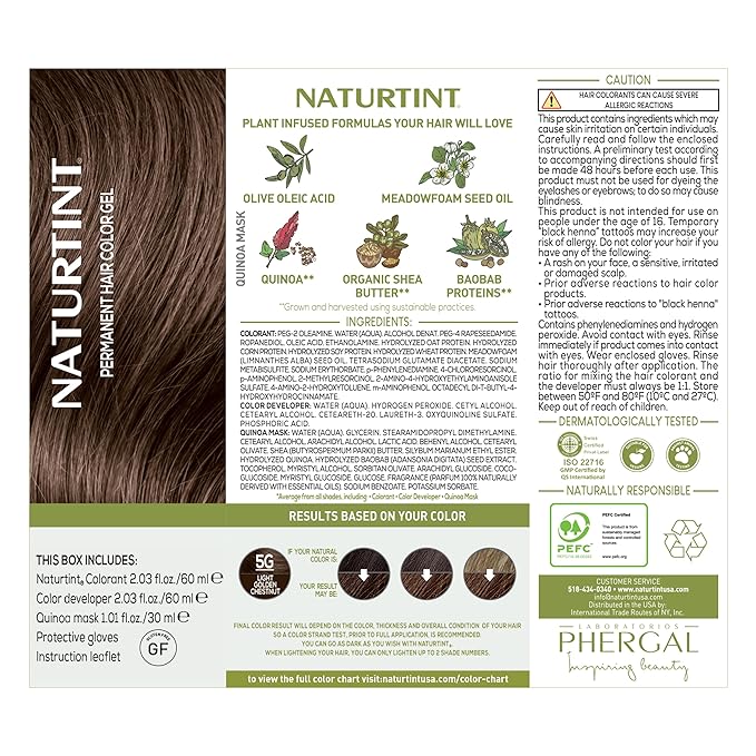 Naturtint 5G Light Golden Chestnut Permanent Hair Color (Pack of 6), Ammonia Free, Vegan, Cruelty Free, up to 100% Gray Coverage, Long Lasting Results (Packaging may vary)