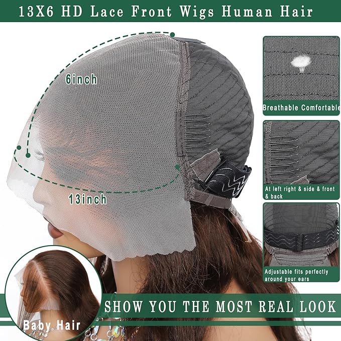 24 Inch Chocolate Brown Lace Front Wig Human Hair 13x6 Hd Lace Front Wigs Human Hair Body Wave Frontal Wigs Human Hair Pre Plucked 200 Density Brown Wig for Women