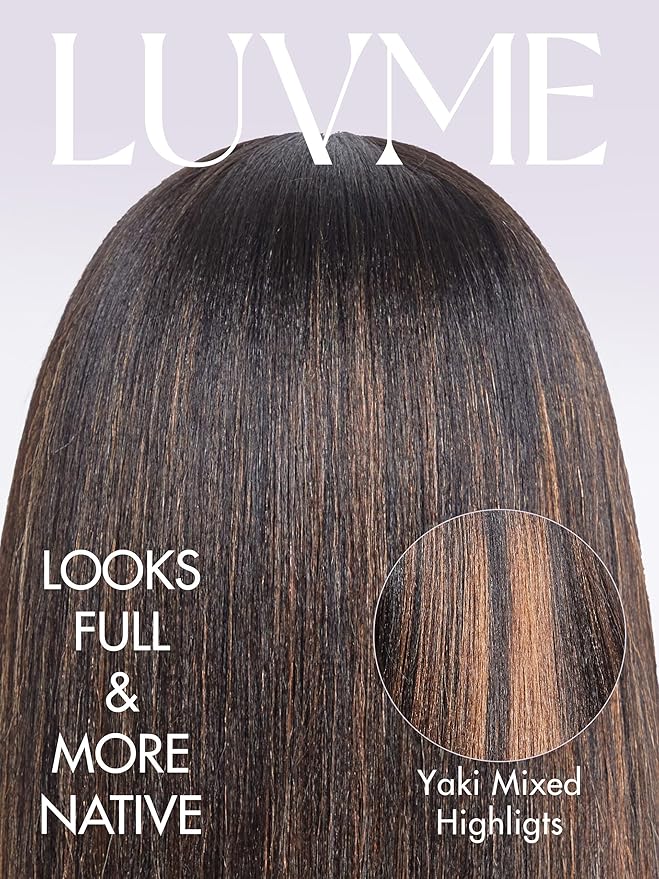 LUVME HAIR 10 Inch Yaki Straight Bob Wig with Bangs Human Hair Glueless HD Lace Bob Wig with Brown Highlights, Ready to Go Short Wigs For Women 180 Density (Breathable Cap)