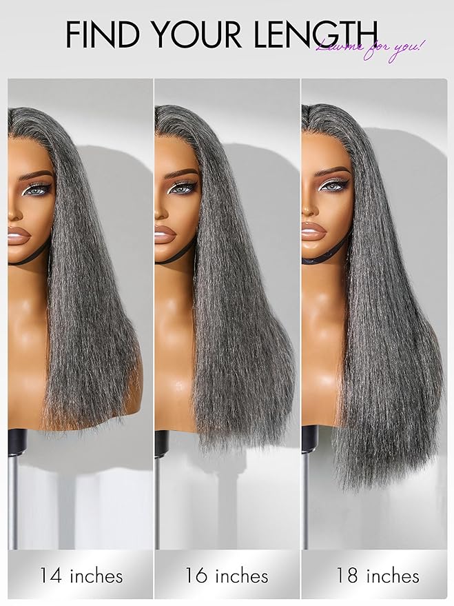LUVME HAIR 16 Inch Grey Salt & Pepper Silky Straight Wig Human Hair Glueless HD Lace Bob Wig with Mix Grey Color, pre plucked pre cut Lace Ready to Go Wigs For Women