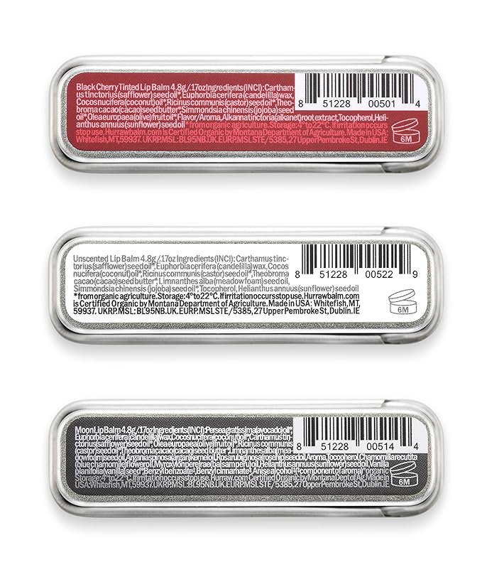 Hurraw! Black Cherry Tinted, Unscented, Moon Night Treatment Lip Balm Slim Slider Tins, 3 Pack Bundle: Organic, Certified Vegan and Cruelty Free All Natural. Bee, Shea, Soy & Palm Free. Made in USA