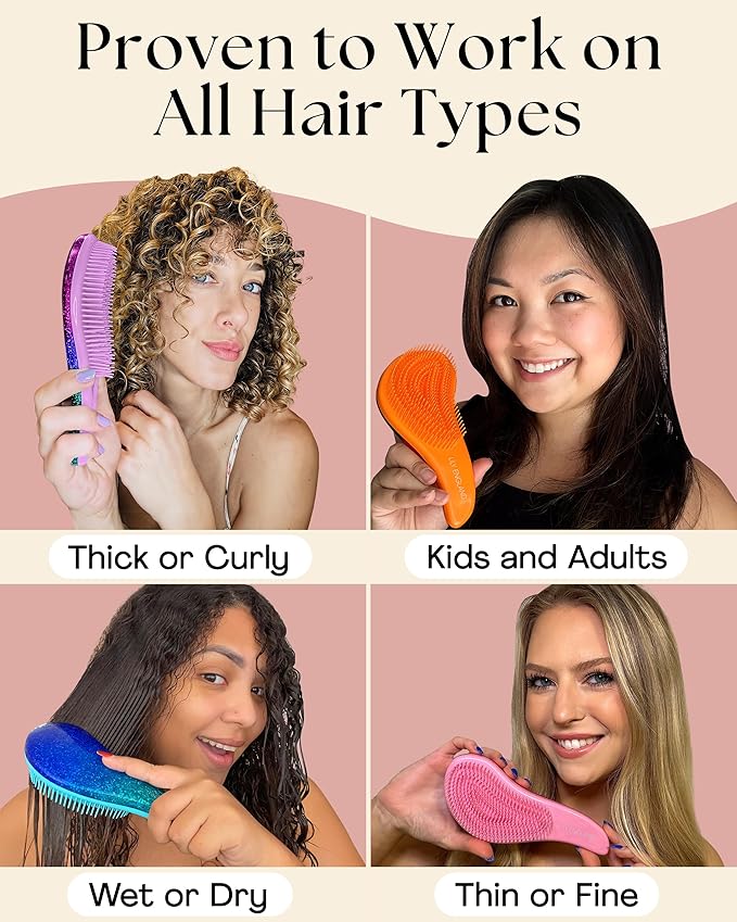 Lily England Detangler Hair Brush for Curly, Thick, Straight & Natural Hair - Gentle Detangling Brush for Women, Kids & Toddlers with Flexible Bristles - Smooth Hairbrush for Wet & Dry Hair, Blue