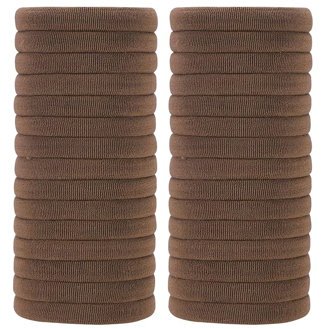 60 Pcs 2 Inch Brown No Damage Hair Ties for Women Thick Hair, Large Soft Seamless Nylon Fabric Elastic Hair Ties Ponytail Hair Holders Hair Elastics Hair Band for Women