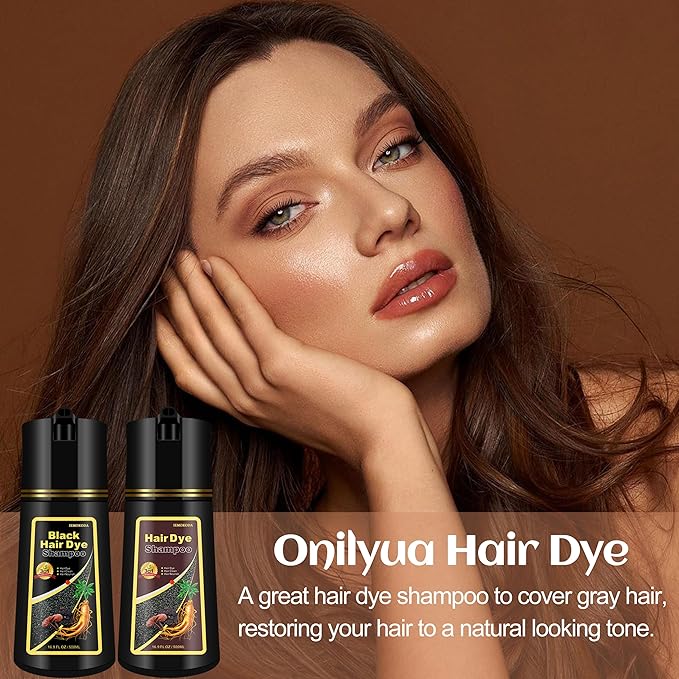 Coffee Hair Dye Shampoo 3 in 1, Natural Brown Hair Color for Men & Women, Long Lasting Shampoo Para Canas for All Hair Types, Easy to Use Herbal Brown Dye, 16.9 Fl Oz (Coffee)
