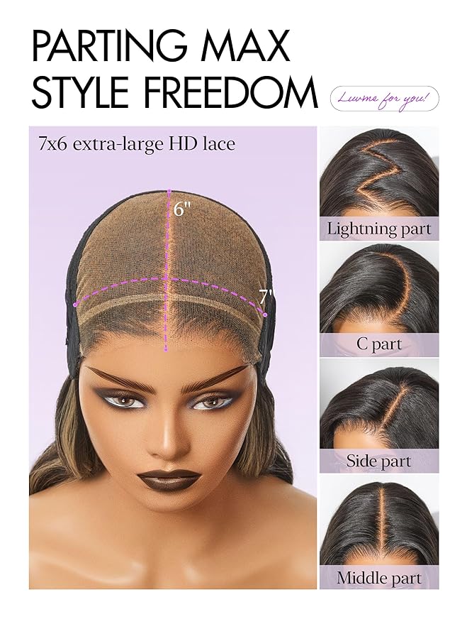 LUVME HAIR 7x6 HD Lace All-Day Comfort Wig 200% Density Hair PartingMax Lace Wigs Mix Blonde Highlight Color Loose Body Wave Lace Front Wigs Human Hair Pre Cut Plucked Lace Frontal Glueless 20 Inches