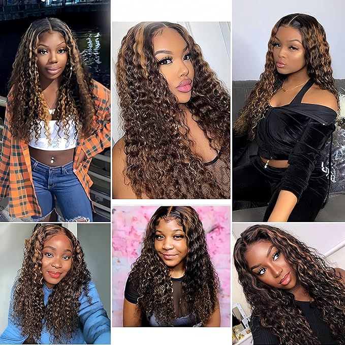 28 30 32 Inch P1B30 Bundles Human Hair Highlight Deep Wave Bundle Brazilian Virgin Remy Hair Extensions Niegmeag 2 Tone Black and Light Brown Deep Wave Bundle 300g