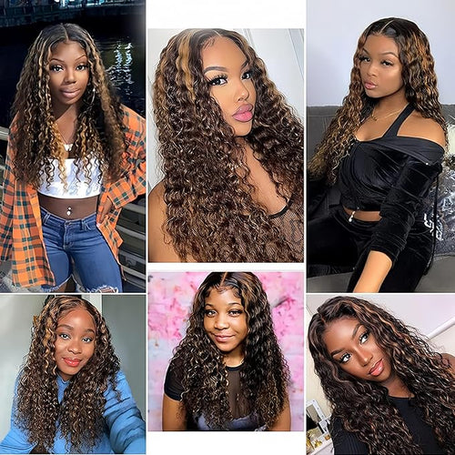 28 30 32 Inch P1B30 Bundles Human Hair Highlight Deep Wave Bundle Brazilian Virgin Remy Hair Extensions Niegmeag 2 Tone Black and Light Brown Deep Wave Bundle 300g