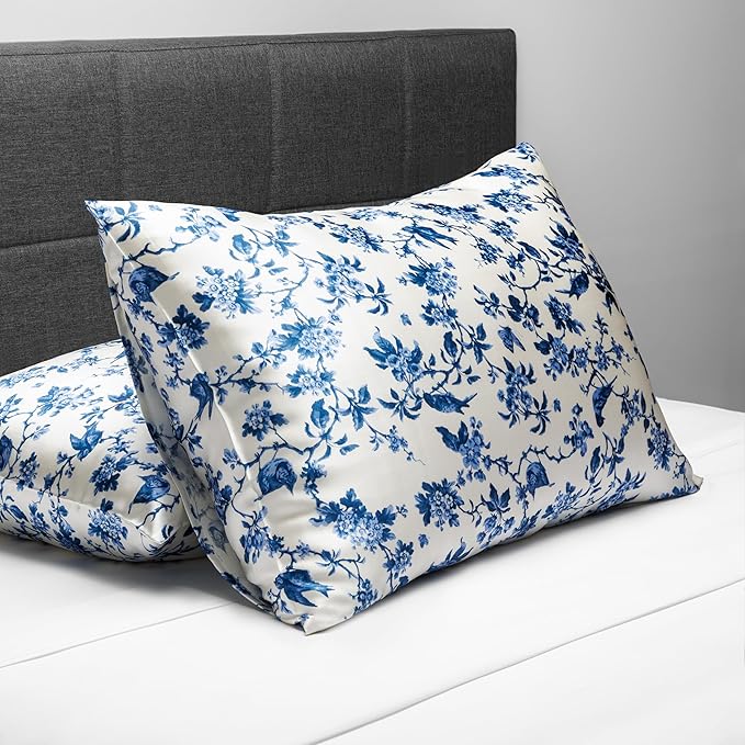 Fishers Finery 25mm 100% Pure Mulberry Silk Pillowcase 2 Pack (Tea Cup Print, Queen)