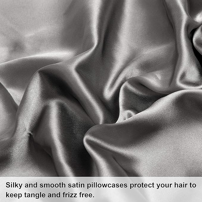 NTBAY 2 Pack Satin Standard Pillowcases for Hair and Skin, Luxurious and Silky Pillow Cases with Envelope Closure, 20x26 Inches, Grey