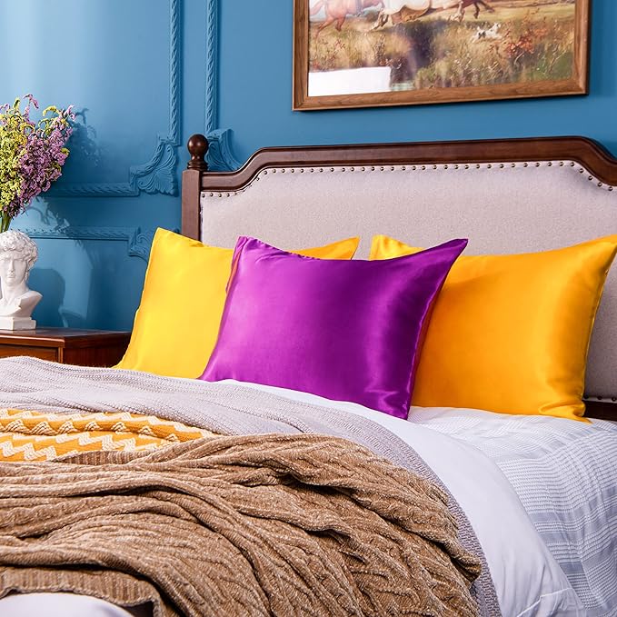 NTBAY 2 Pack Satin King Pillowcases for Hair and Skin, Luxurious and Silky Pillow Cases with Envelope Closure, 20x36 Inches, Purple