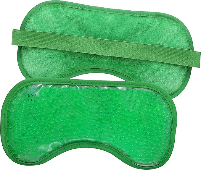 Plush Gel Eye Mask for Puffy Eyes, Green - Cold Eye mask to Treat Dark Circles, Sinuses, Dry Eyes, and for Allergy Relief - Microwave Safe for Heat Therapy