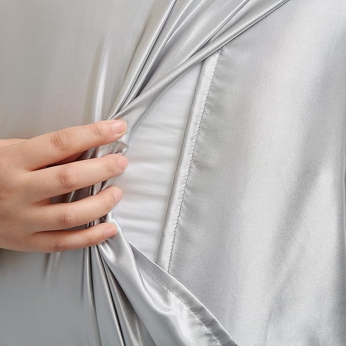 King Size Satin Pillowcase Set of 2 with Envelope Closure,Light Gray Silk Pillowcase for Hair and Skin (20x36)