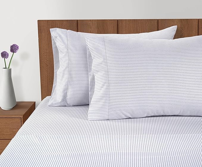 Lane Linen 100% Organic Cotton Pillow Cases Queen Size Set of 2 (20"x30") - Cotton Pillowcases Queen Size - Soft Pillow Cases Set of 2 - Queen Pillowcase Pack of 2 - Ticking Stripe Cobalt