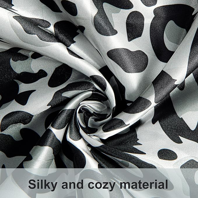 NTBAY 2 Pack Satin Queen Pillowcases for Hair and Skin, Luxurious and Silky Leopard Printed Pillow Cases with Envelope Closure, 20x30 Inches, Black and White