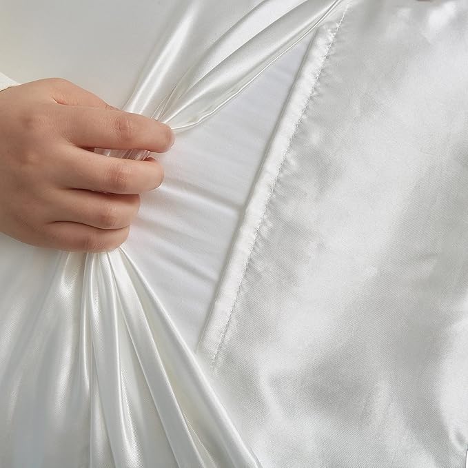 White Satin Pillowcases Queen Size Set of 2 for Hair and Skin,White Silk Pillowcase Breathable Pillowcase with Envelope Closure