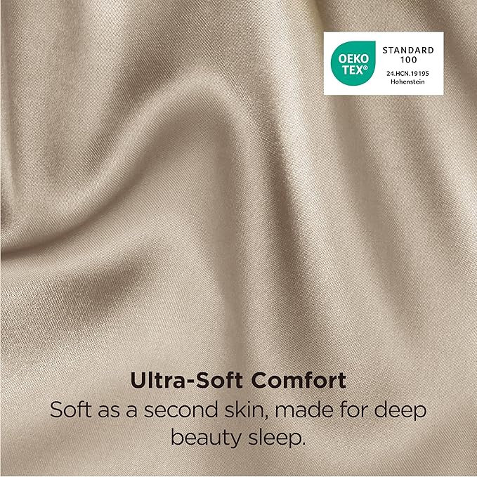 Bedsure Satin Pillowcases, Similar to Silk Pillow Cases Queen Size Set of 2, Pillow Case for Sleeping Women with Envelope Closure, Gifts for Women Men, Khaki, 20x30 Inches, 2pcs